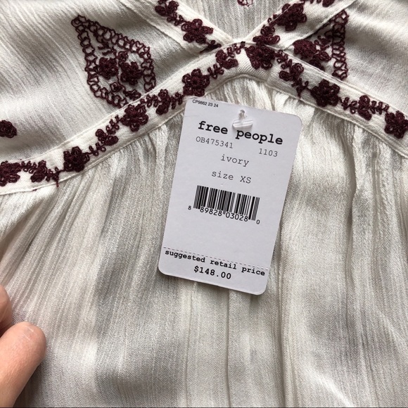 Free People NWT Embroidered Bell Sleeve Top Ivory - Picture 6 of 7